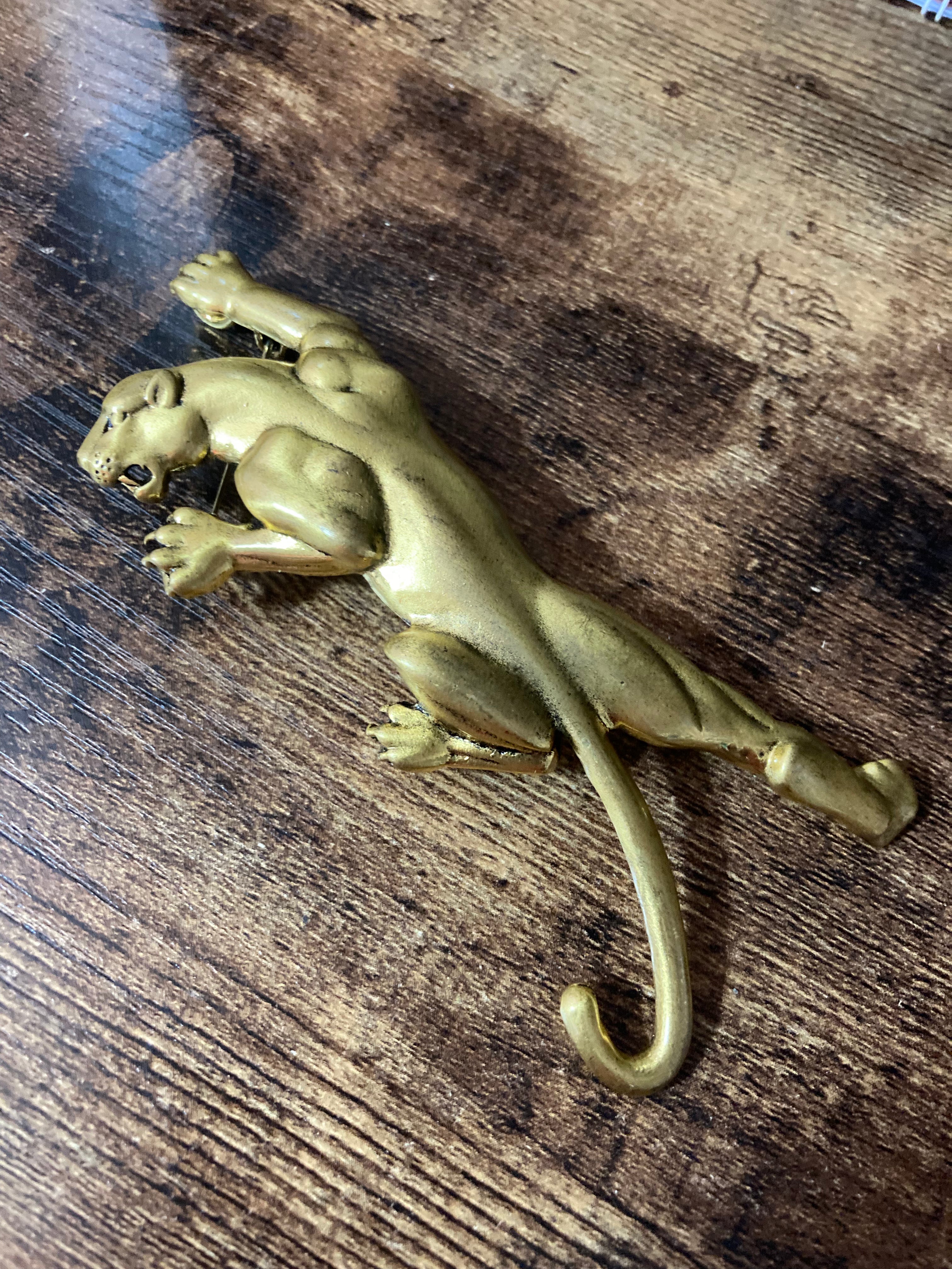 Big Cat panther puma brooch oversized gold