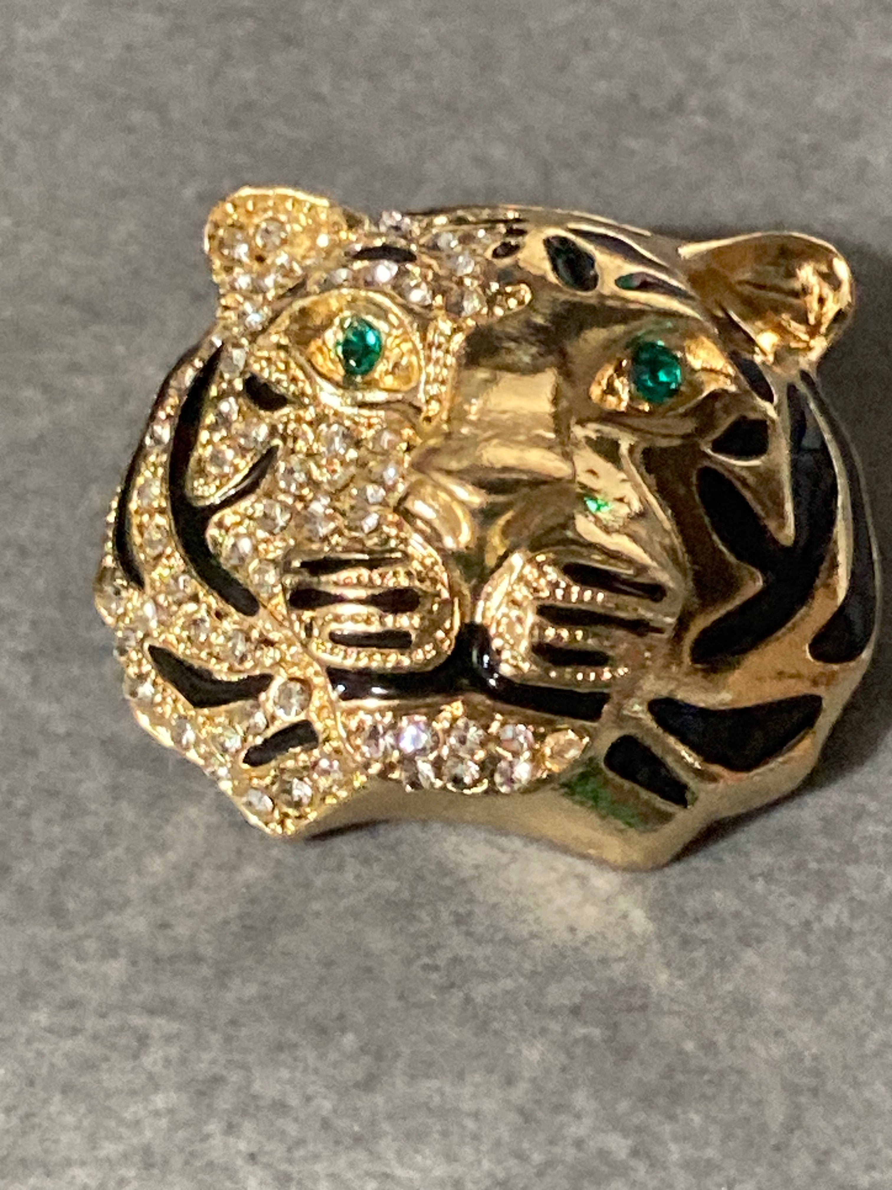 Gold diamanté tiger brooch