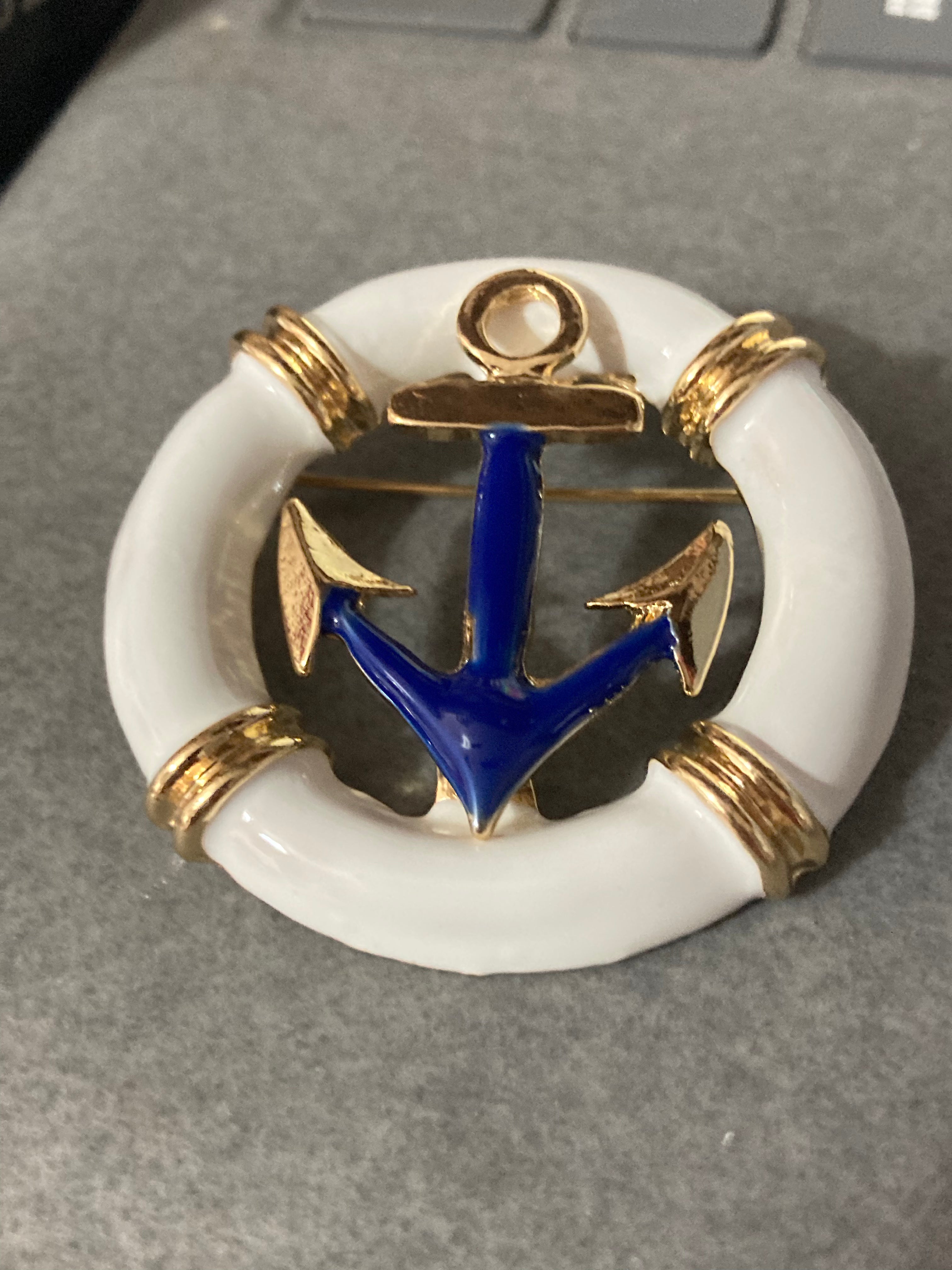 Nautical anchor life bouy brooch