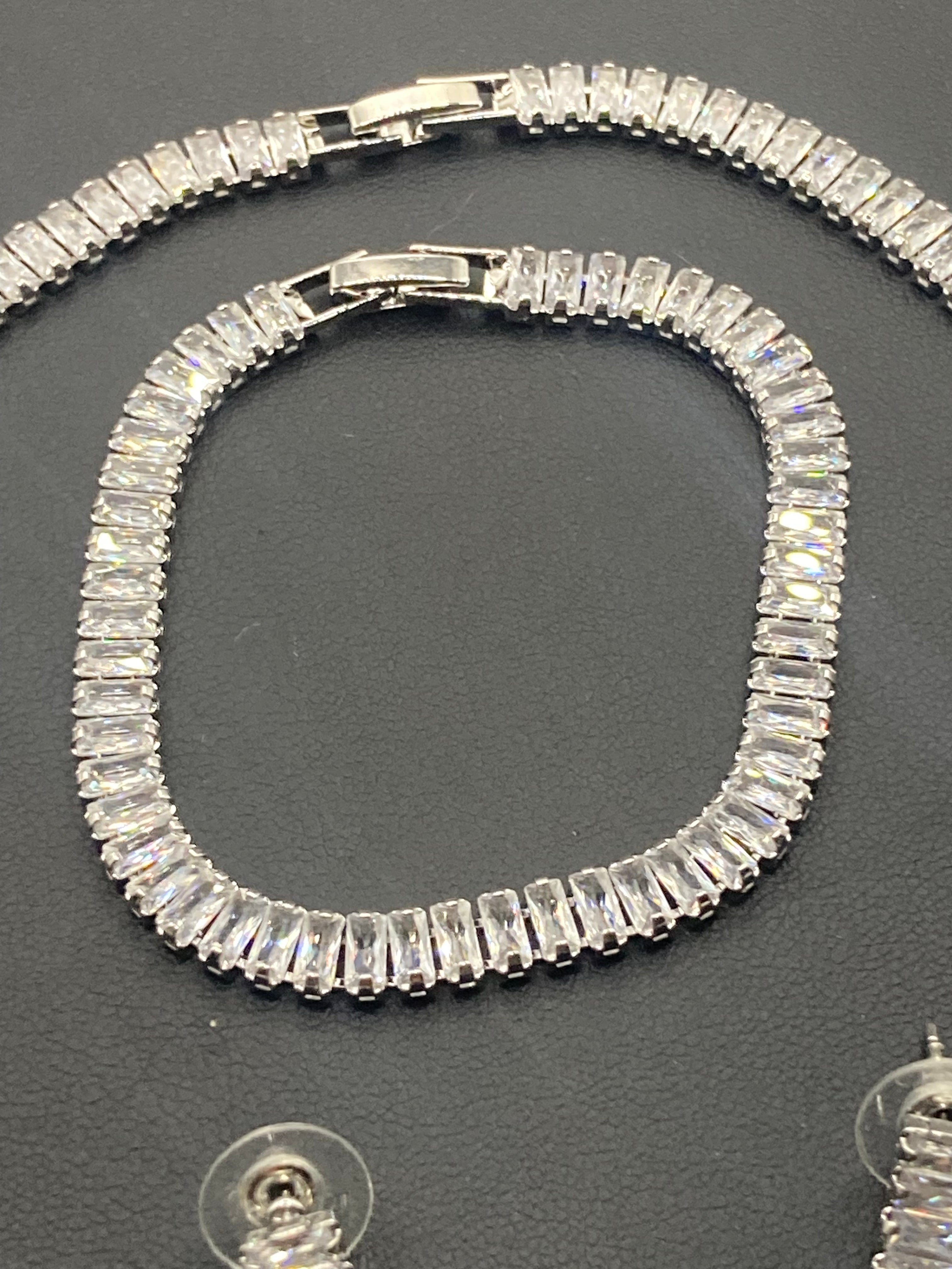 High End clear CZ necklace baguette Crystal diamanté White gold plated