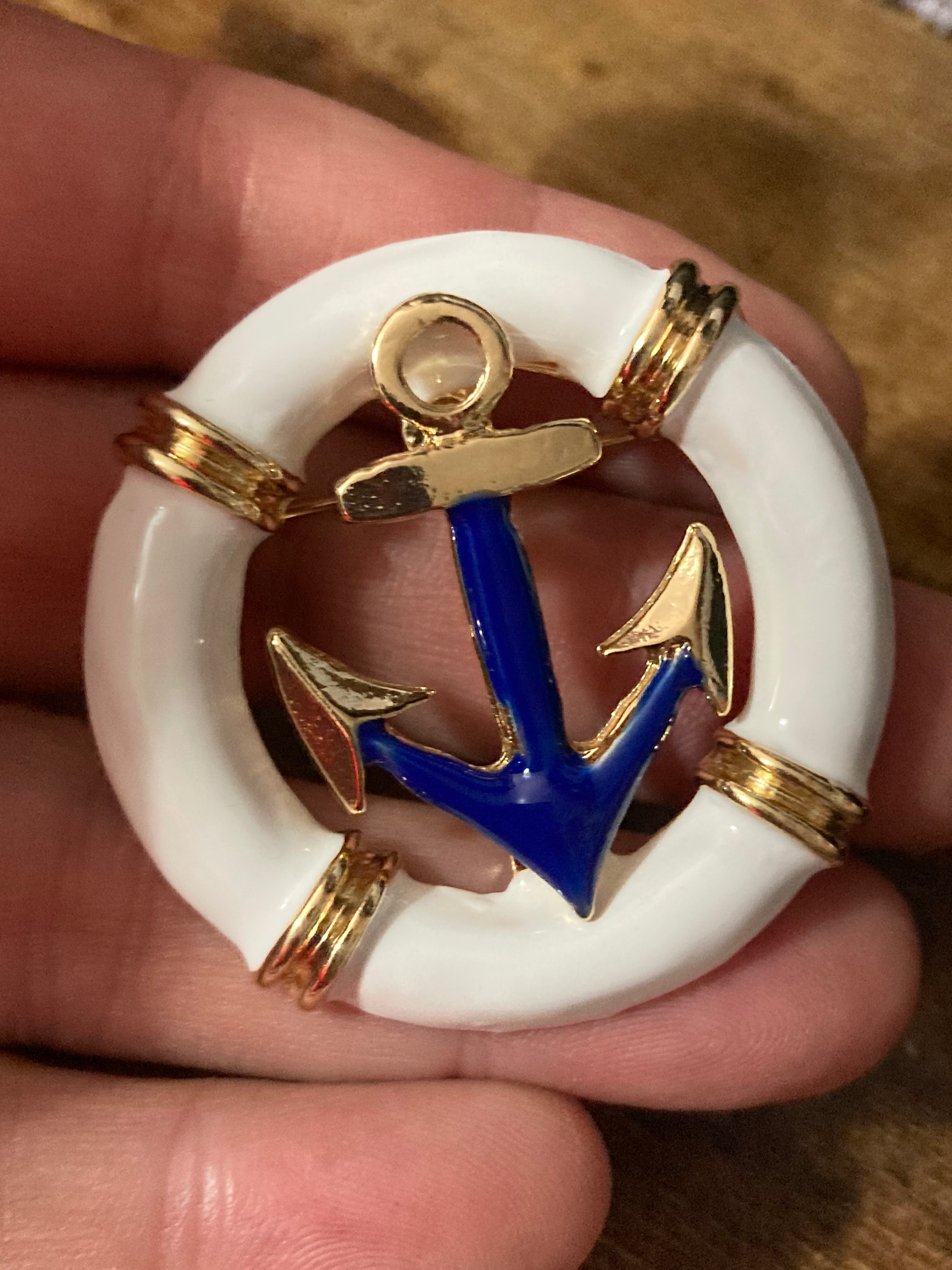 Nautical anchor life bouy brooch
