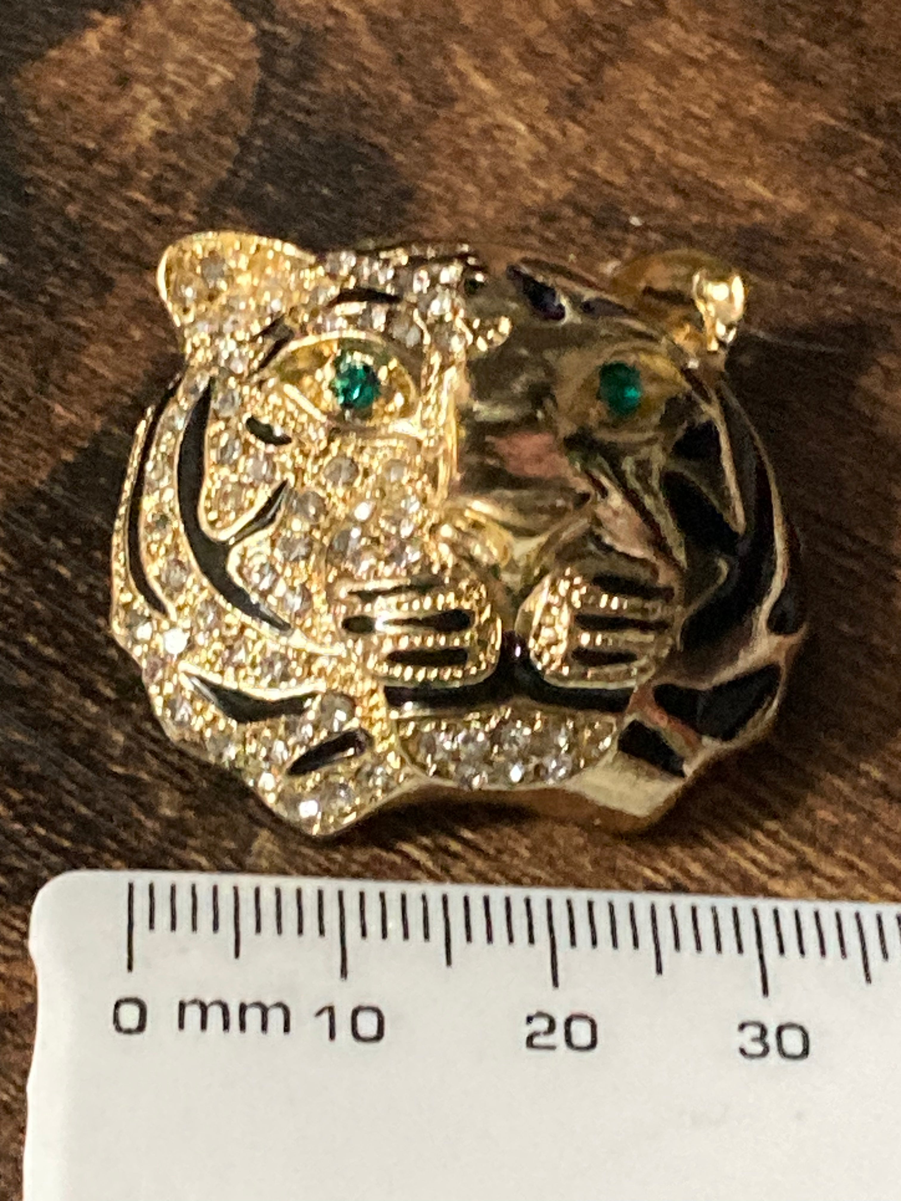 Gold diamanté tiger brooch
