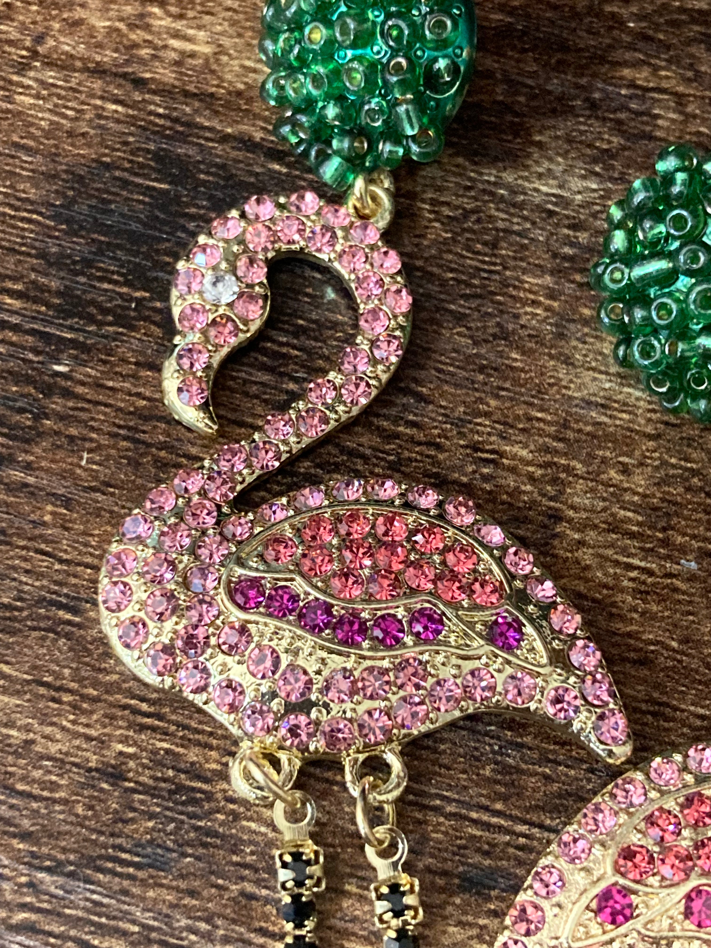 pink diamanté flamingo earrings