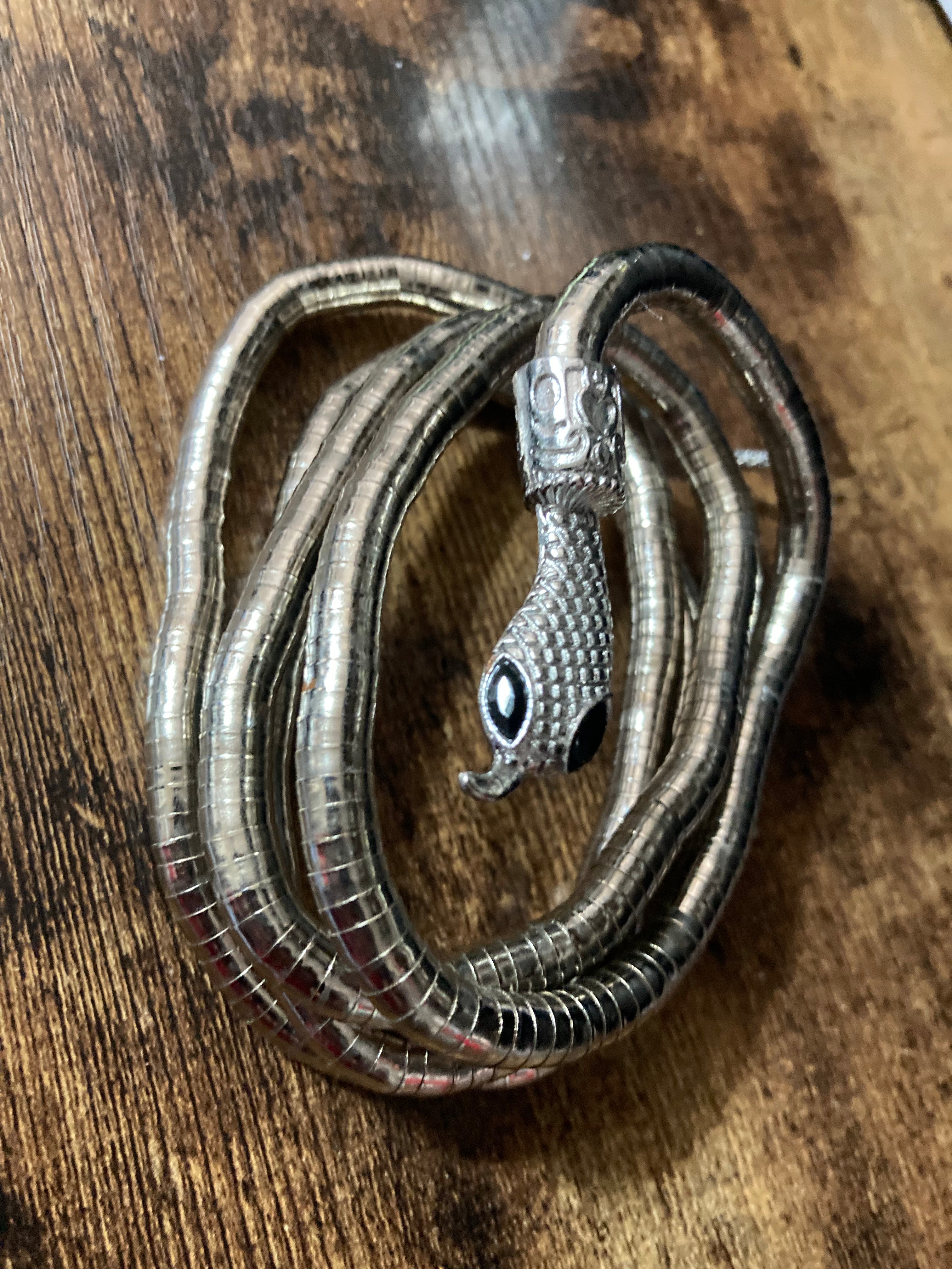 Silver snake necklace wrap round