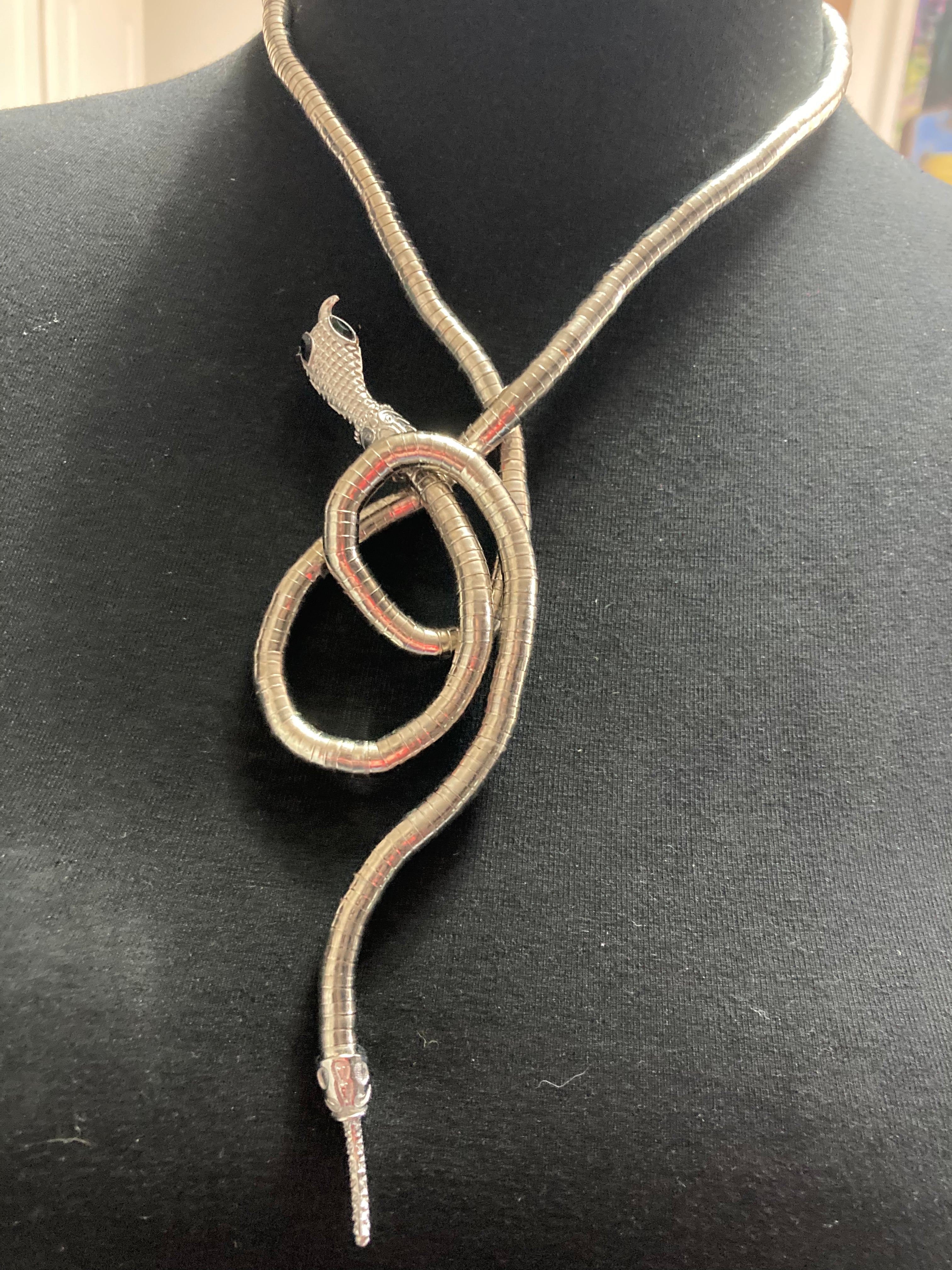 Silver snake necklace wrap round