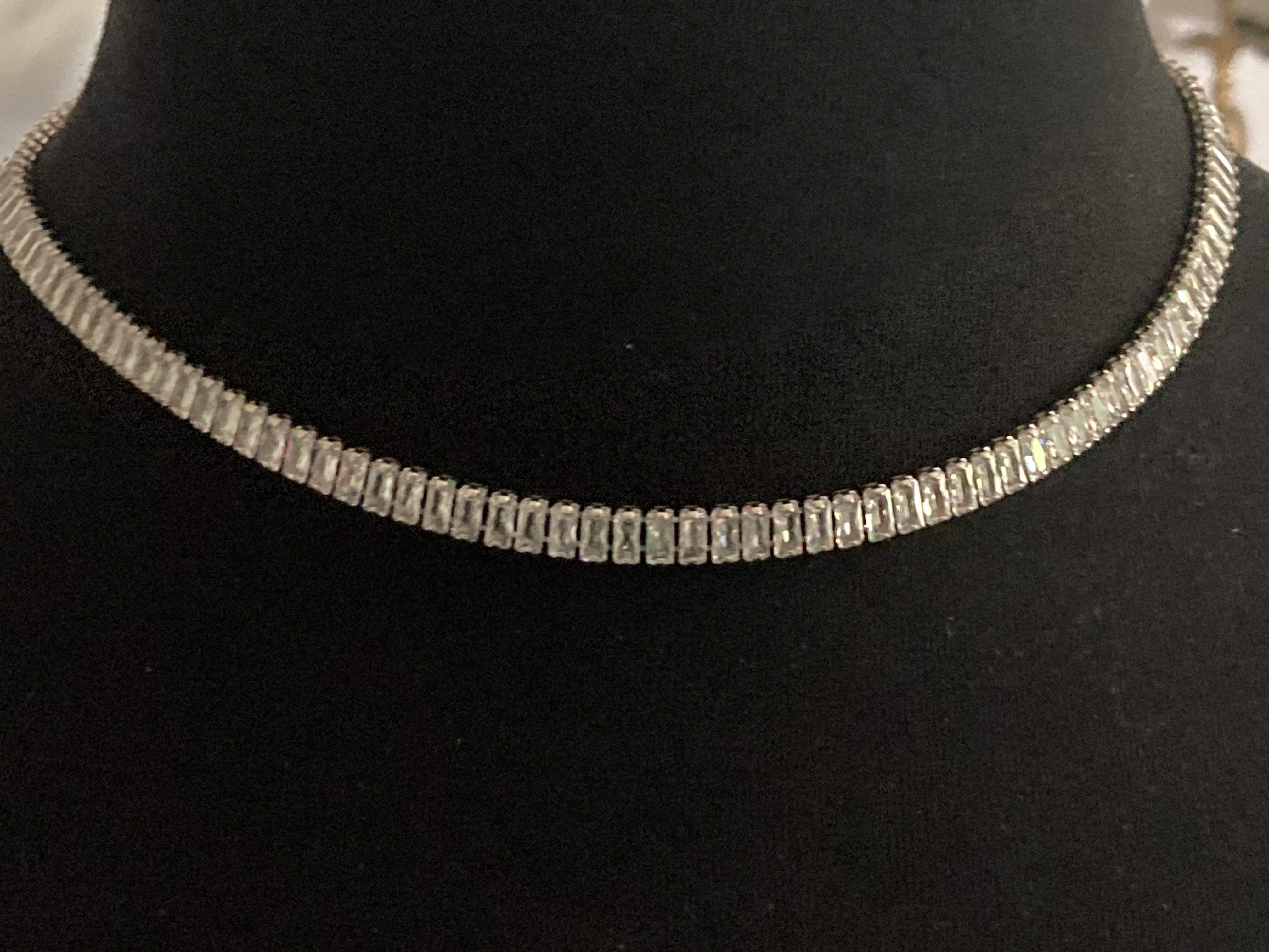 High End clear CZ necklace baguette Crystal diamanté White gold plated