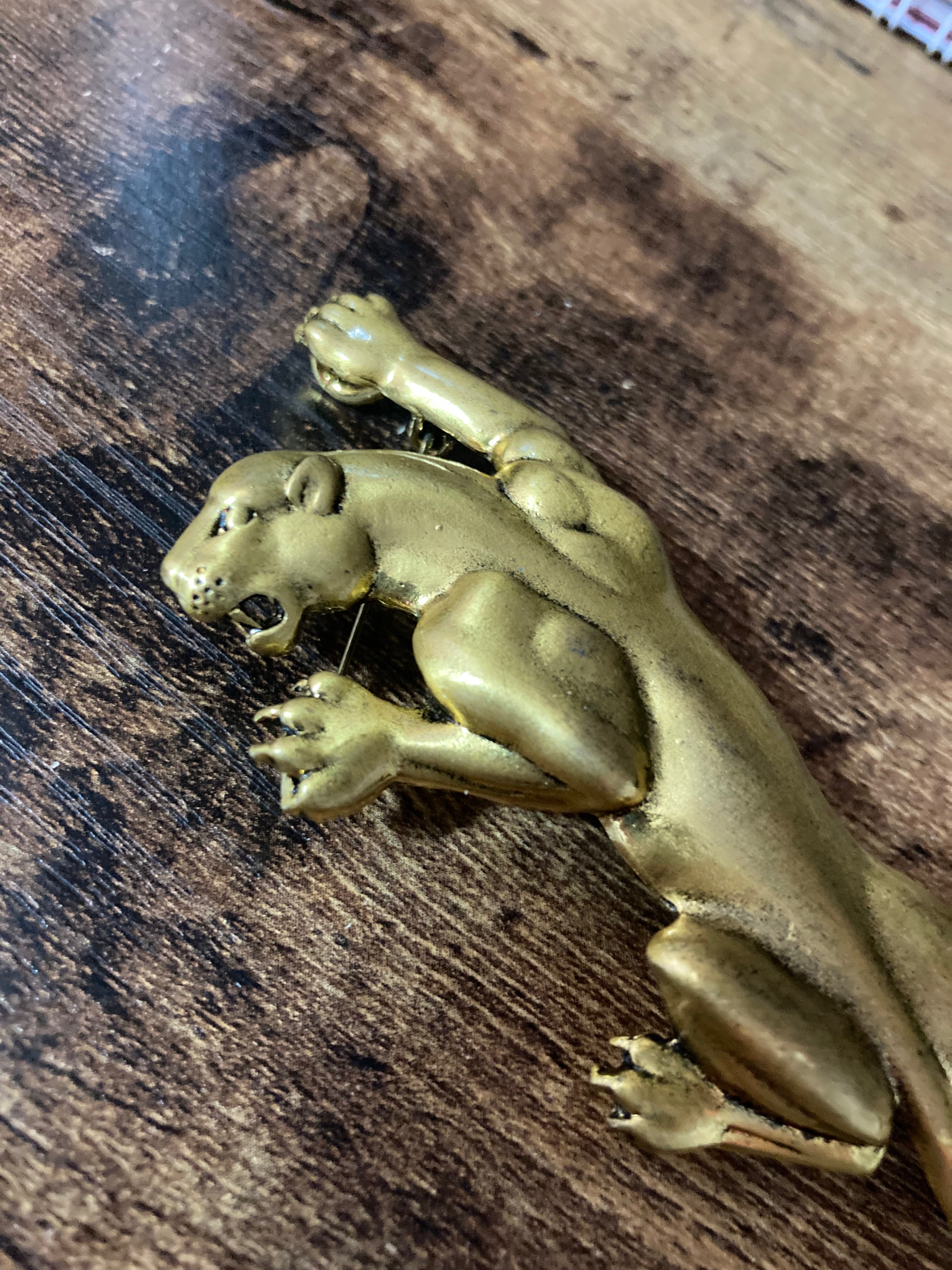 Big Cat panther puma brooch oversized gold