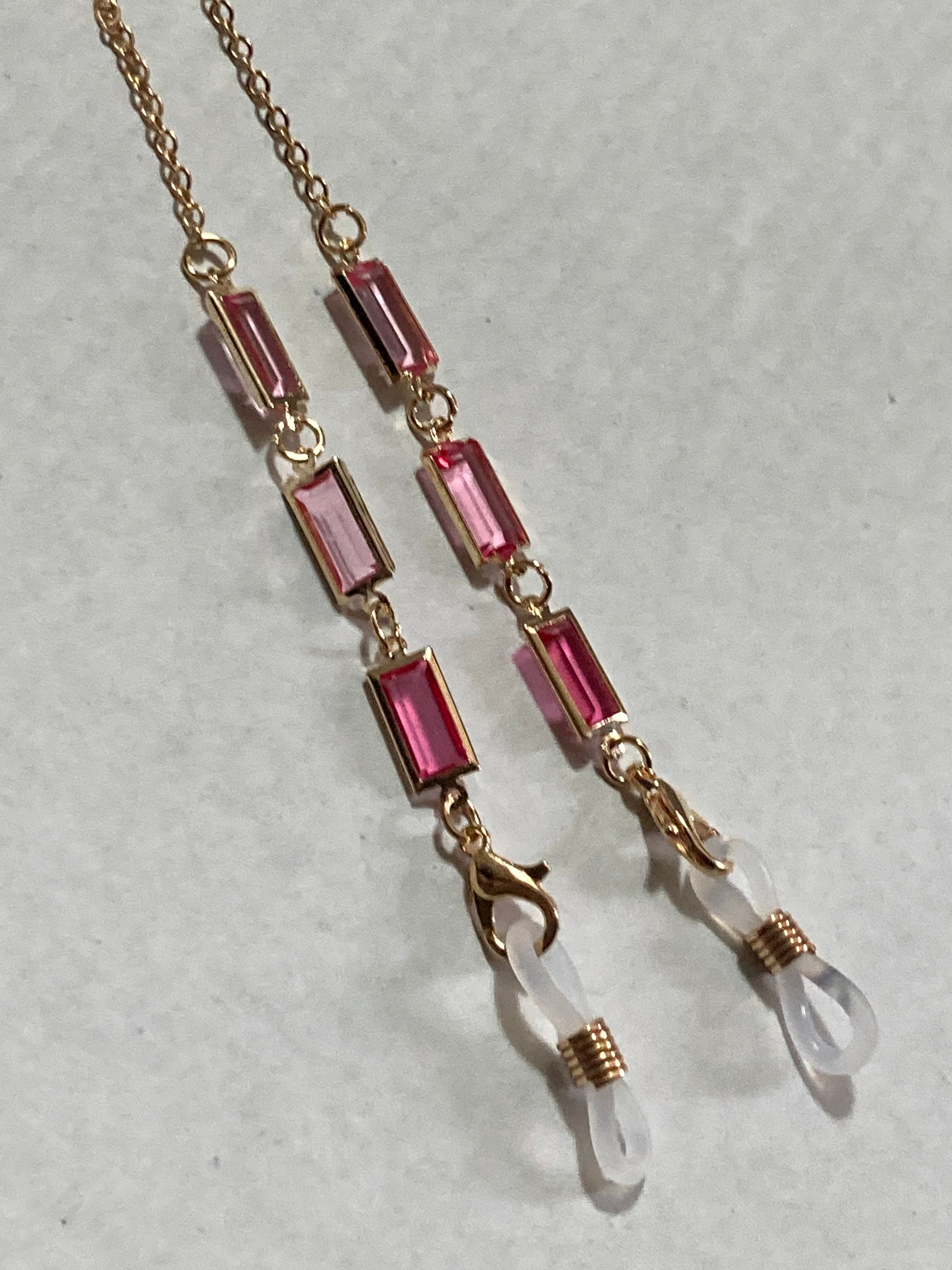 Sunglasses glasses gold chain with pink glass diamante