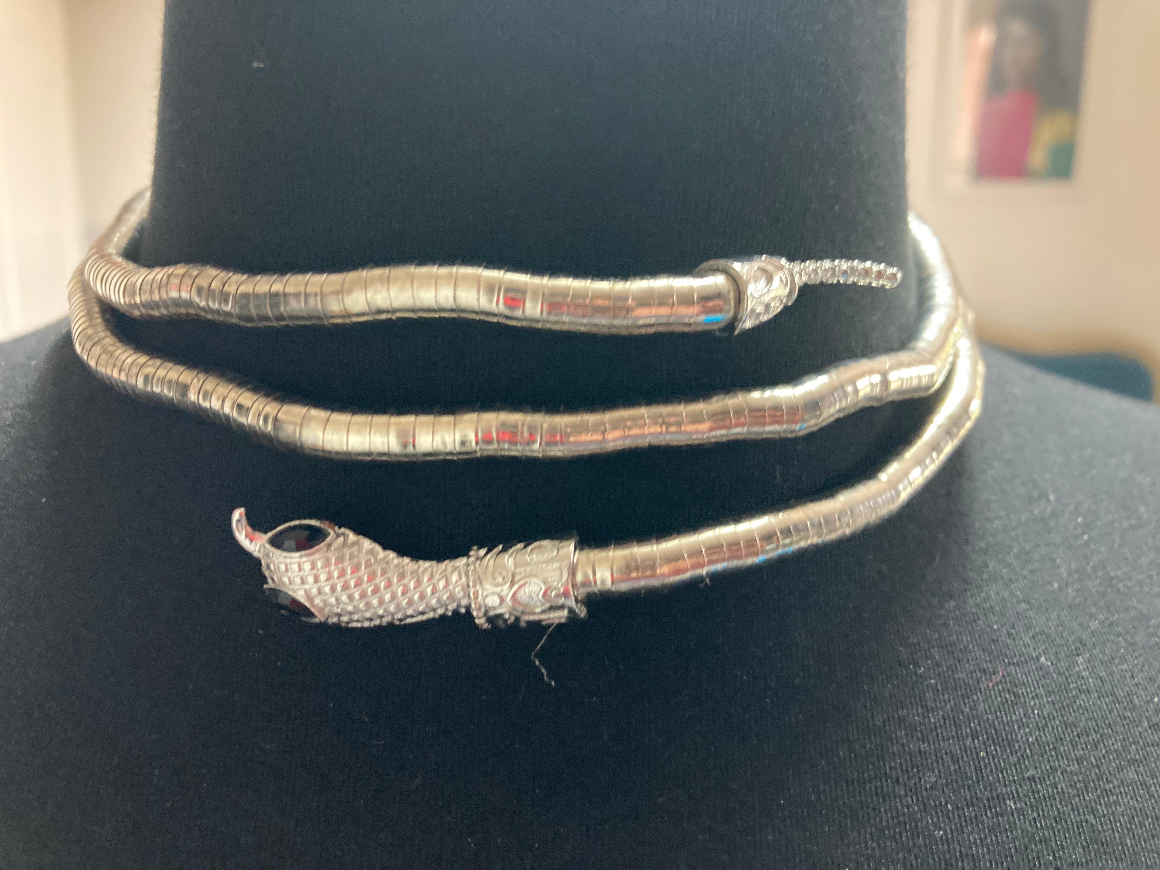 Silver snake necklace wrap round