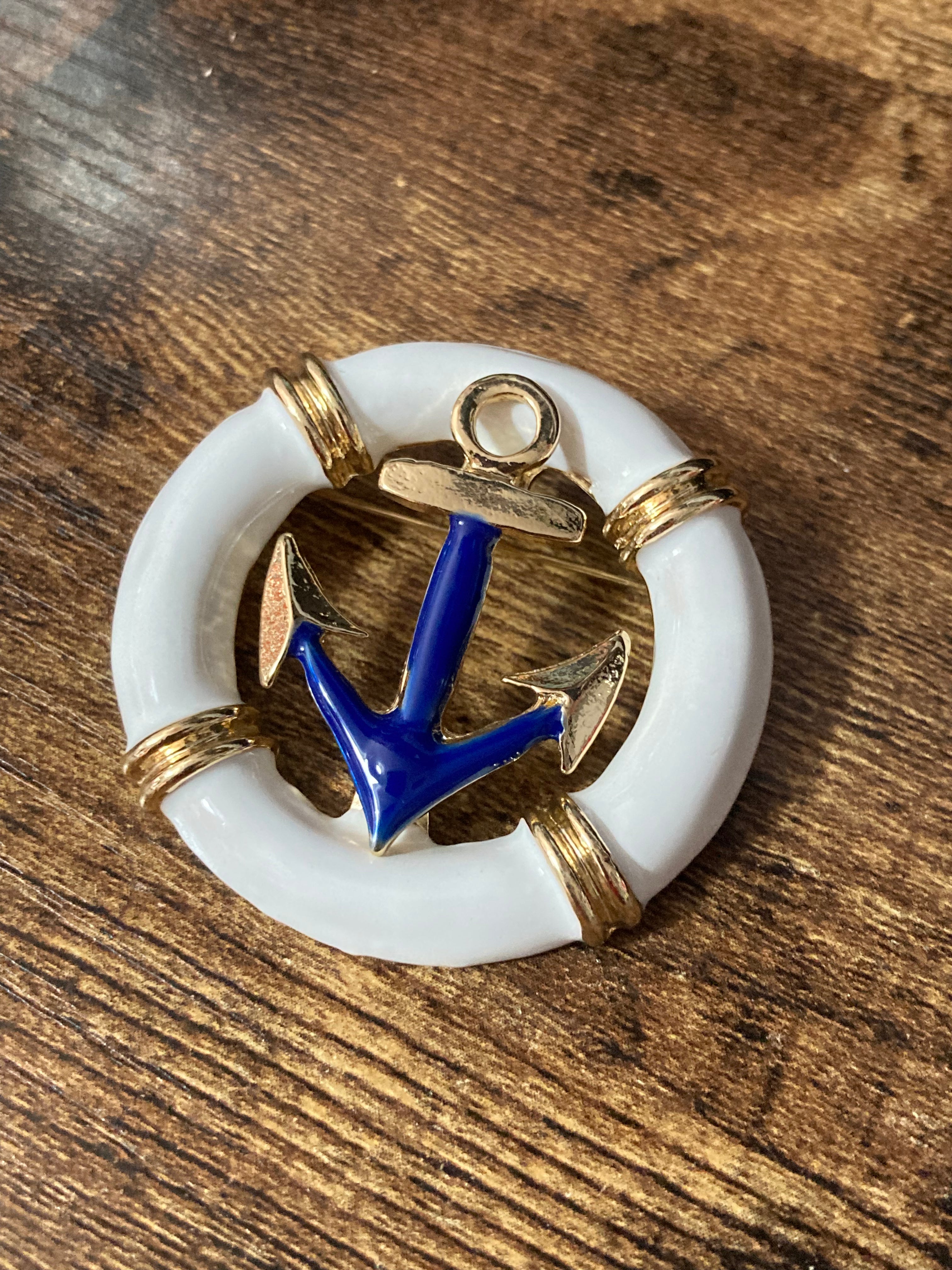 Nautical anchor life bouy brooch