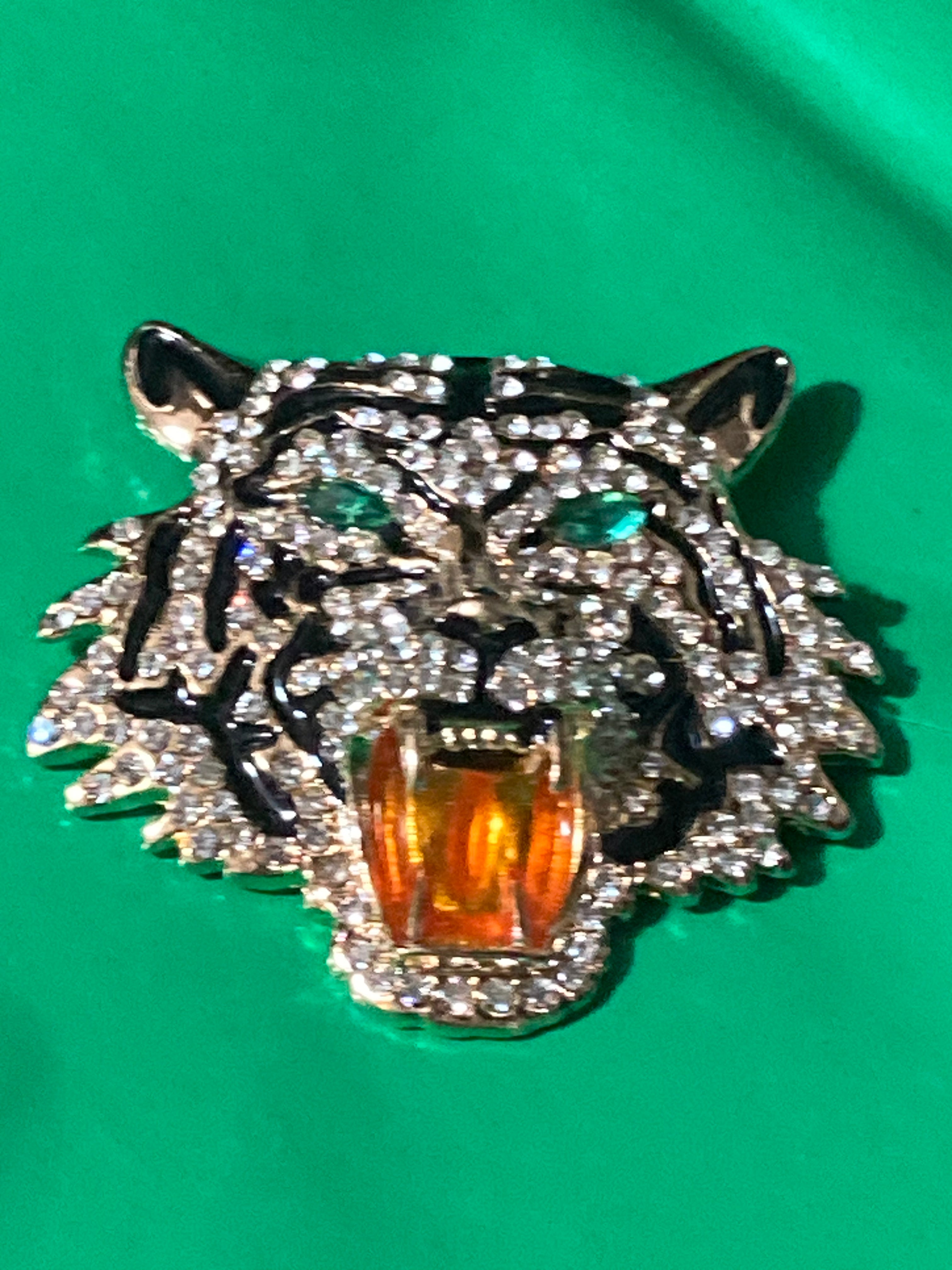 Diamanté tiger brooch