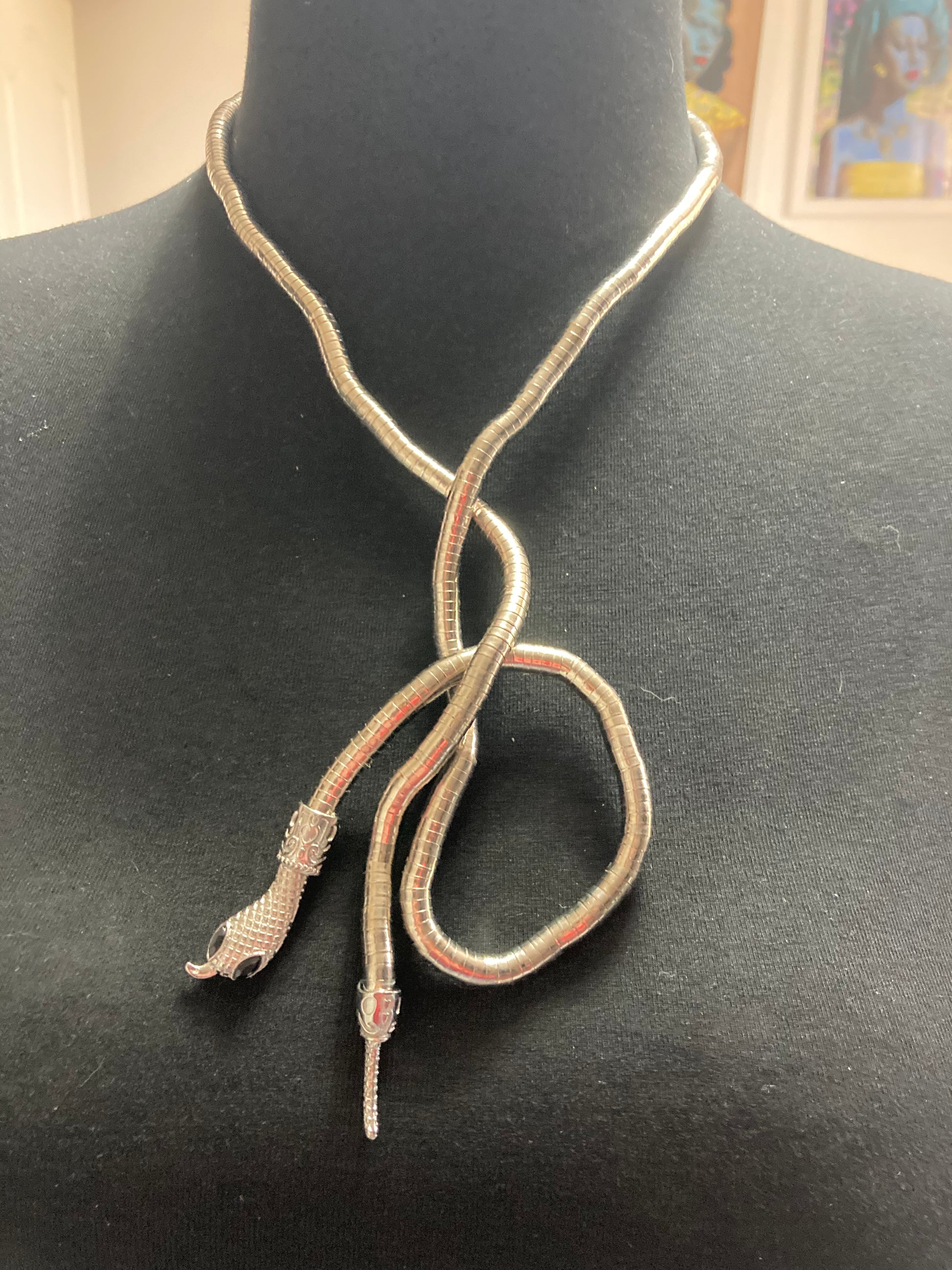 Silver snake necklace wrap round