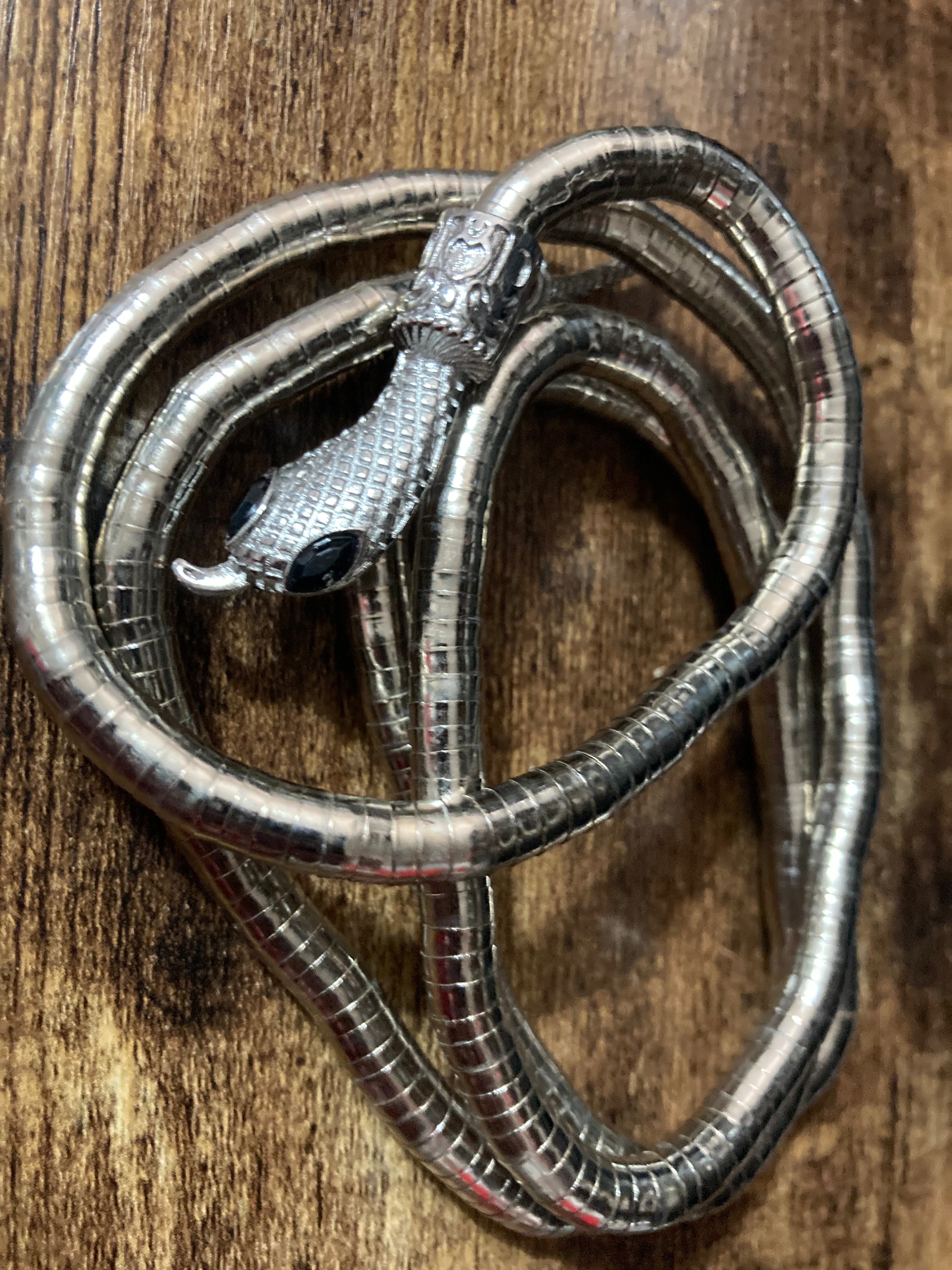 Silver snake necklace wrap round