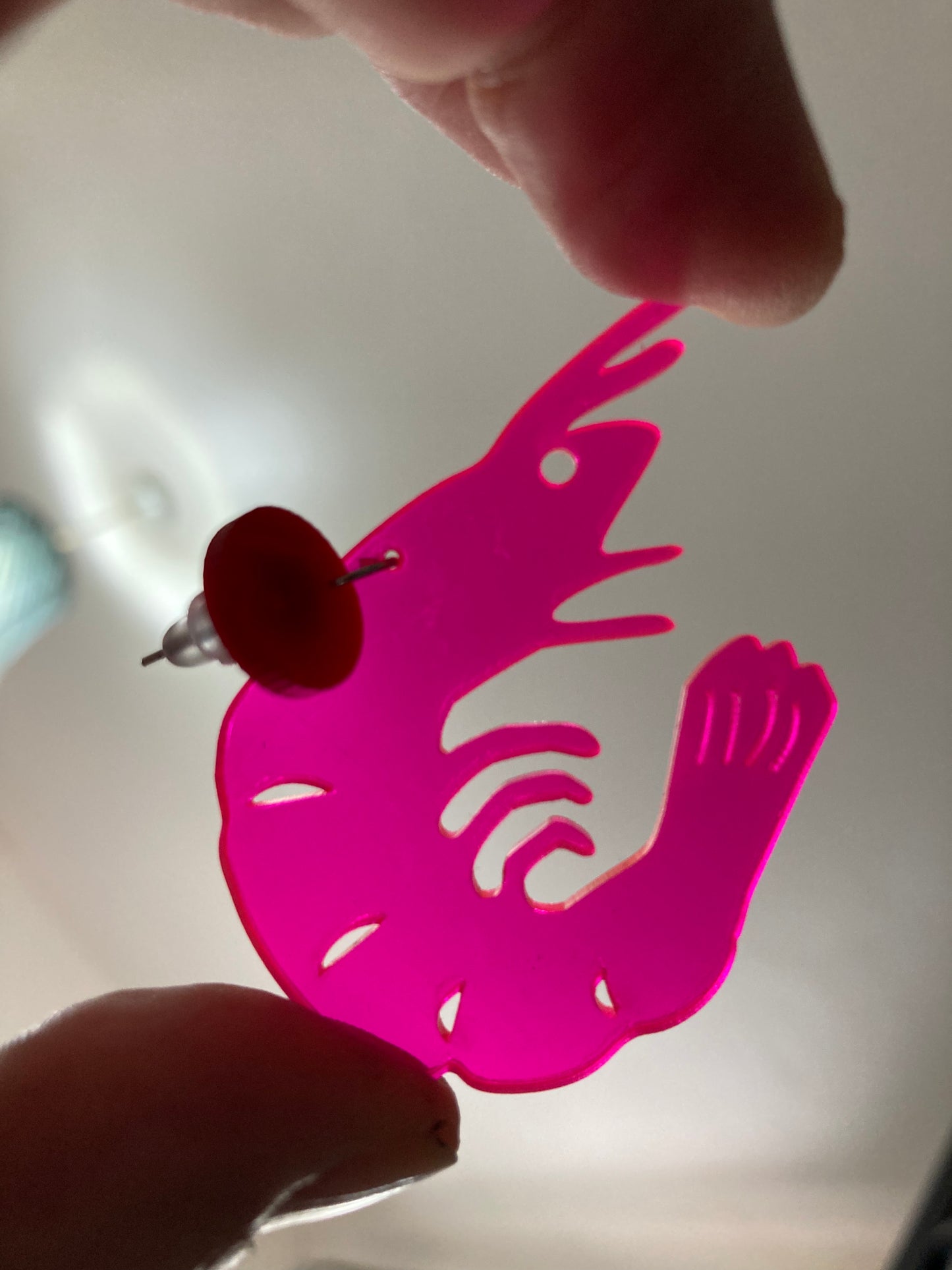 pink acrylic prawn earrings