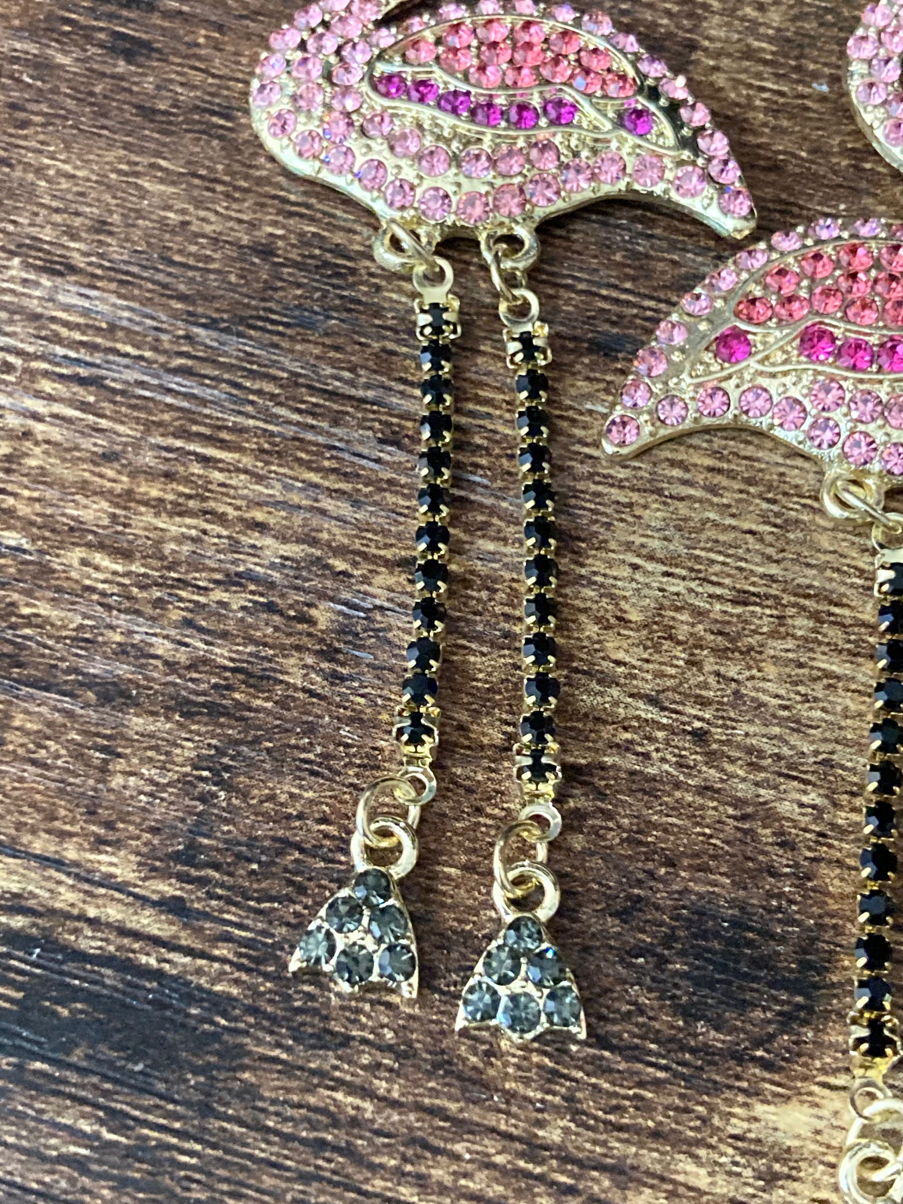 pink diamanté flamingo earrings