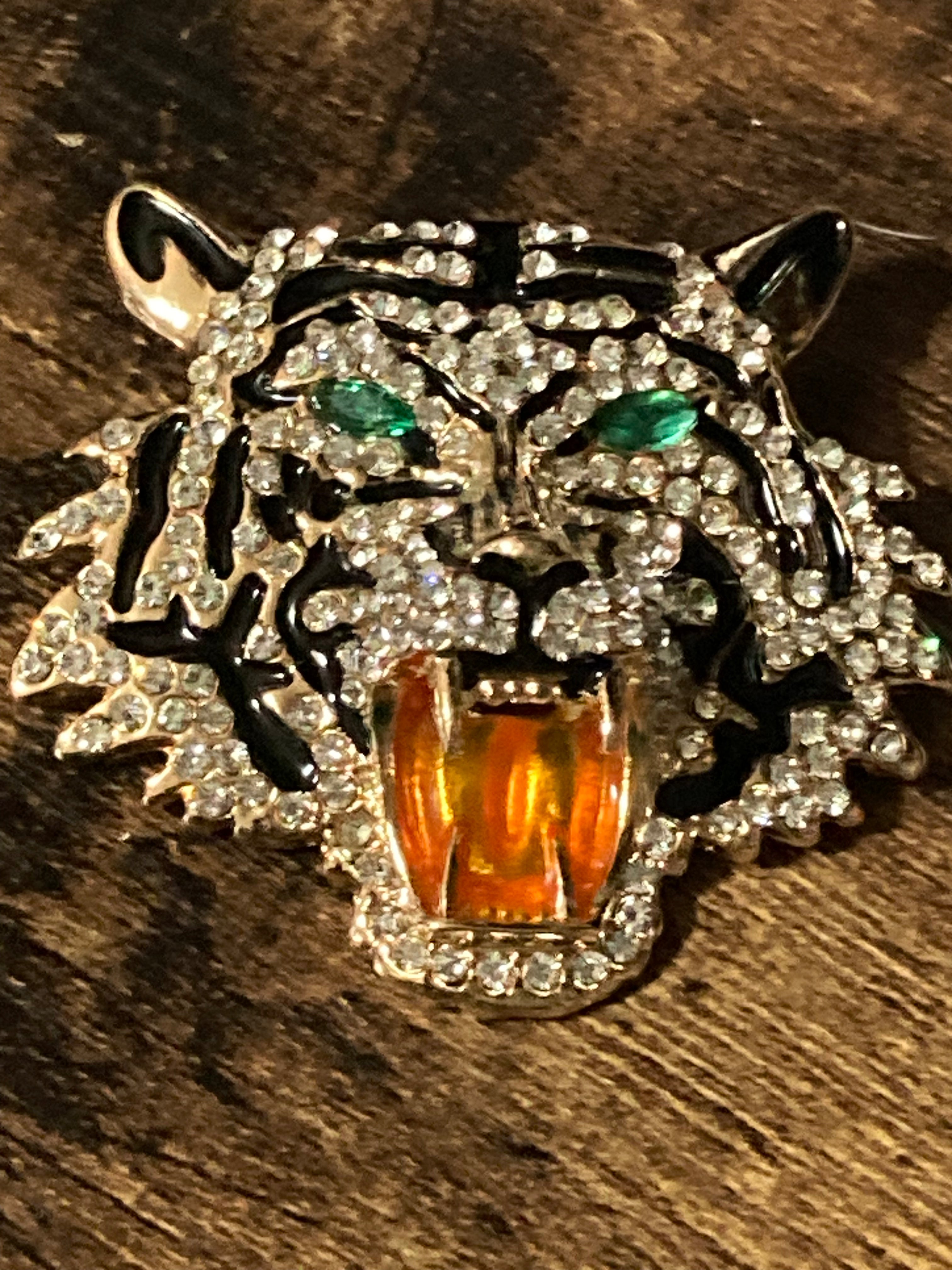Diamanté tiger brooch