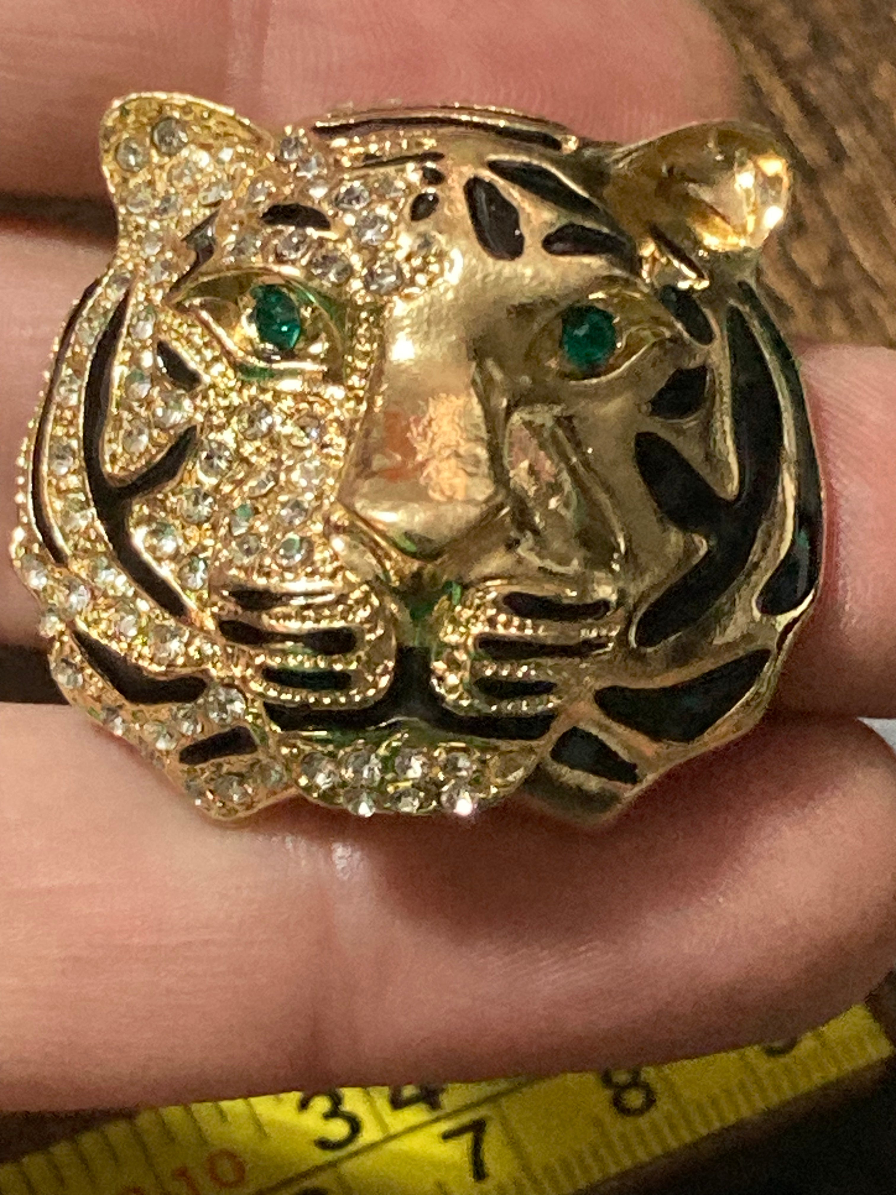 Gold diamanté tiger brooch