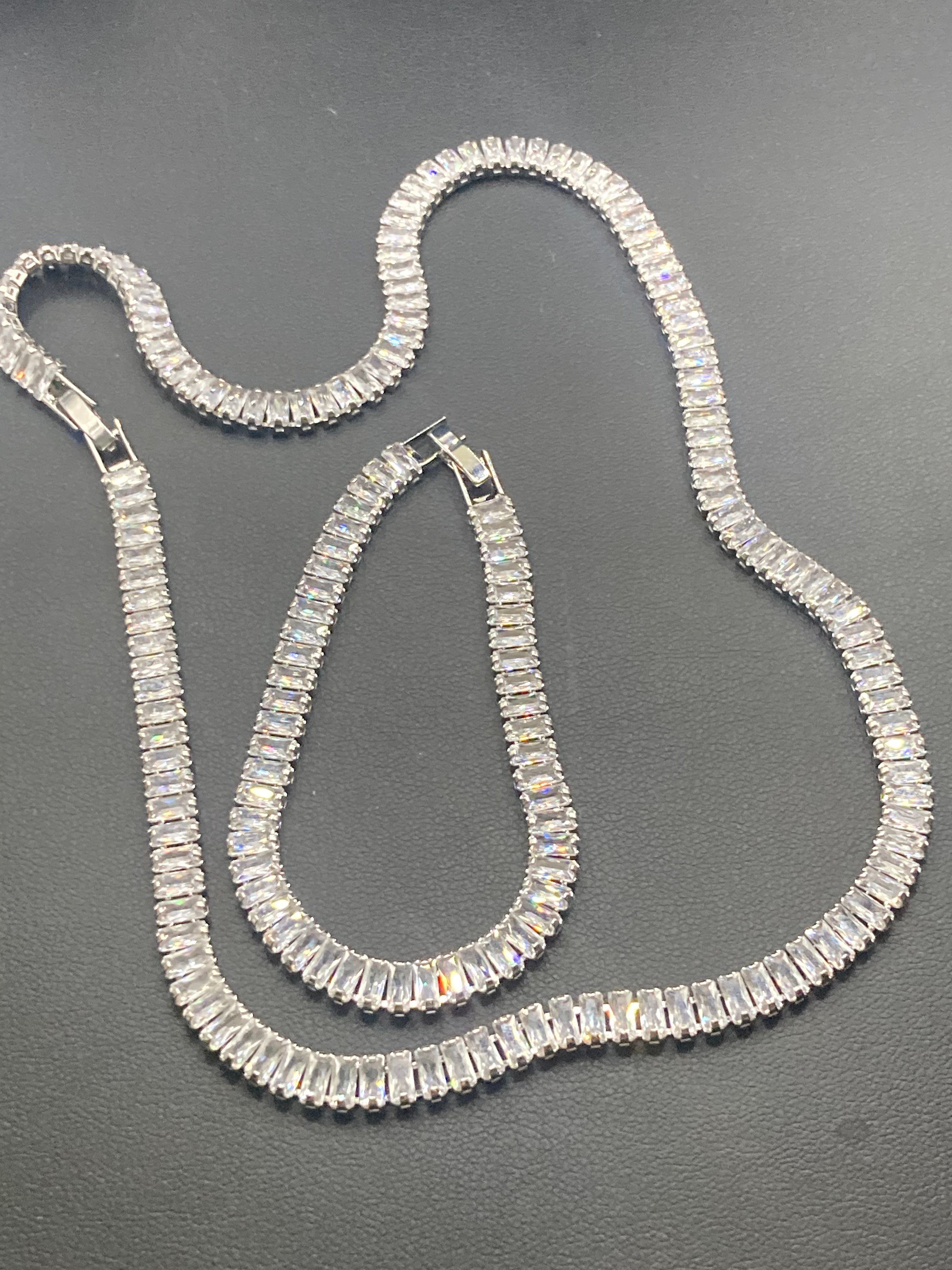 High End clear CZ necklace baguette Crystal diamanté White gold plated