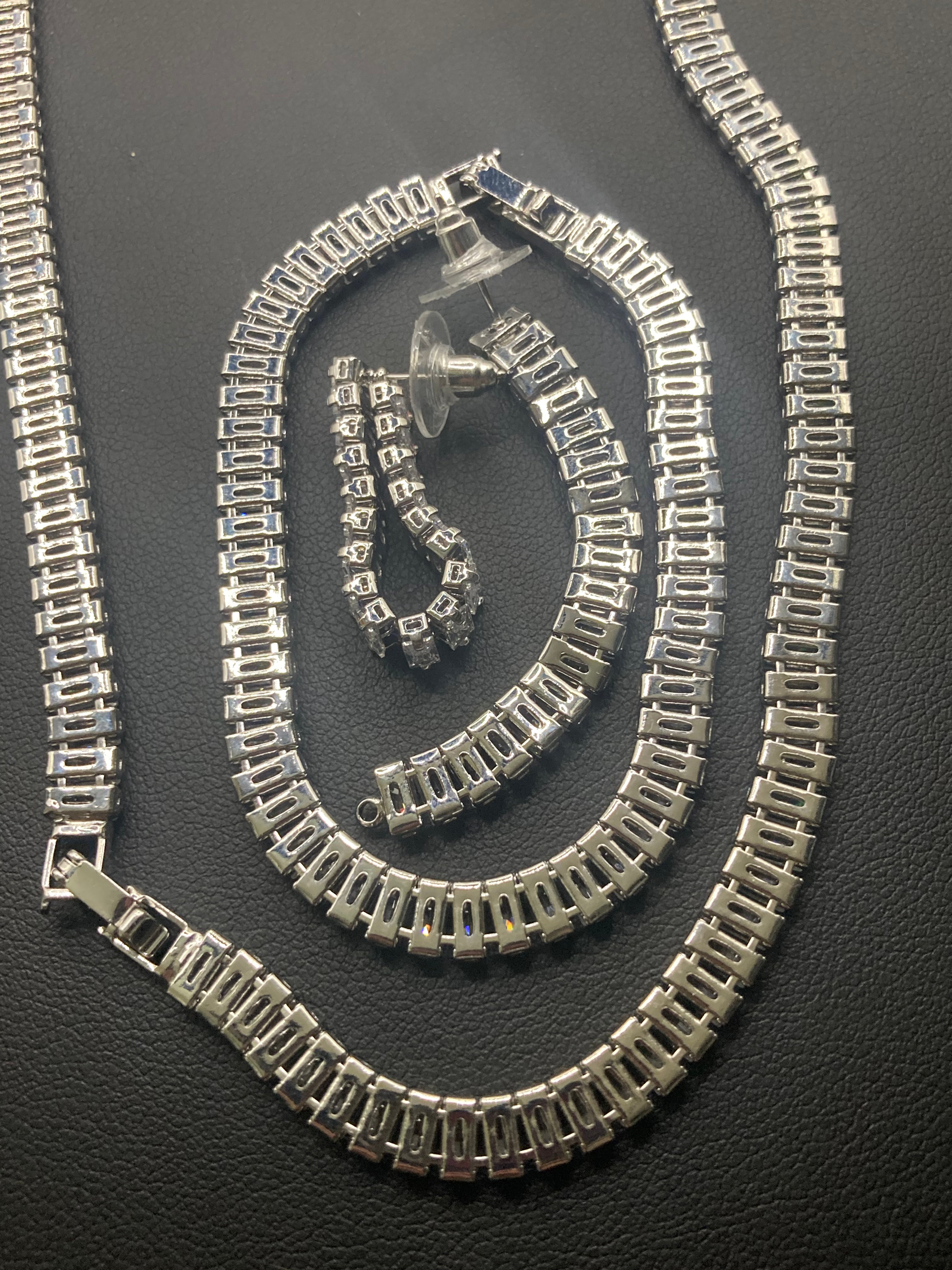 High End clear CZ necklace baguette Crystal diamanté White gold plated
