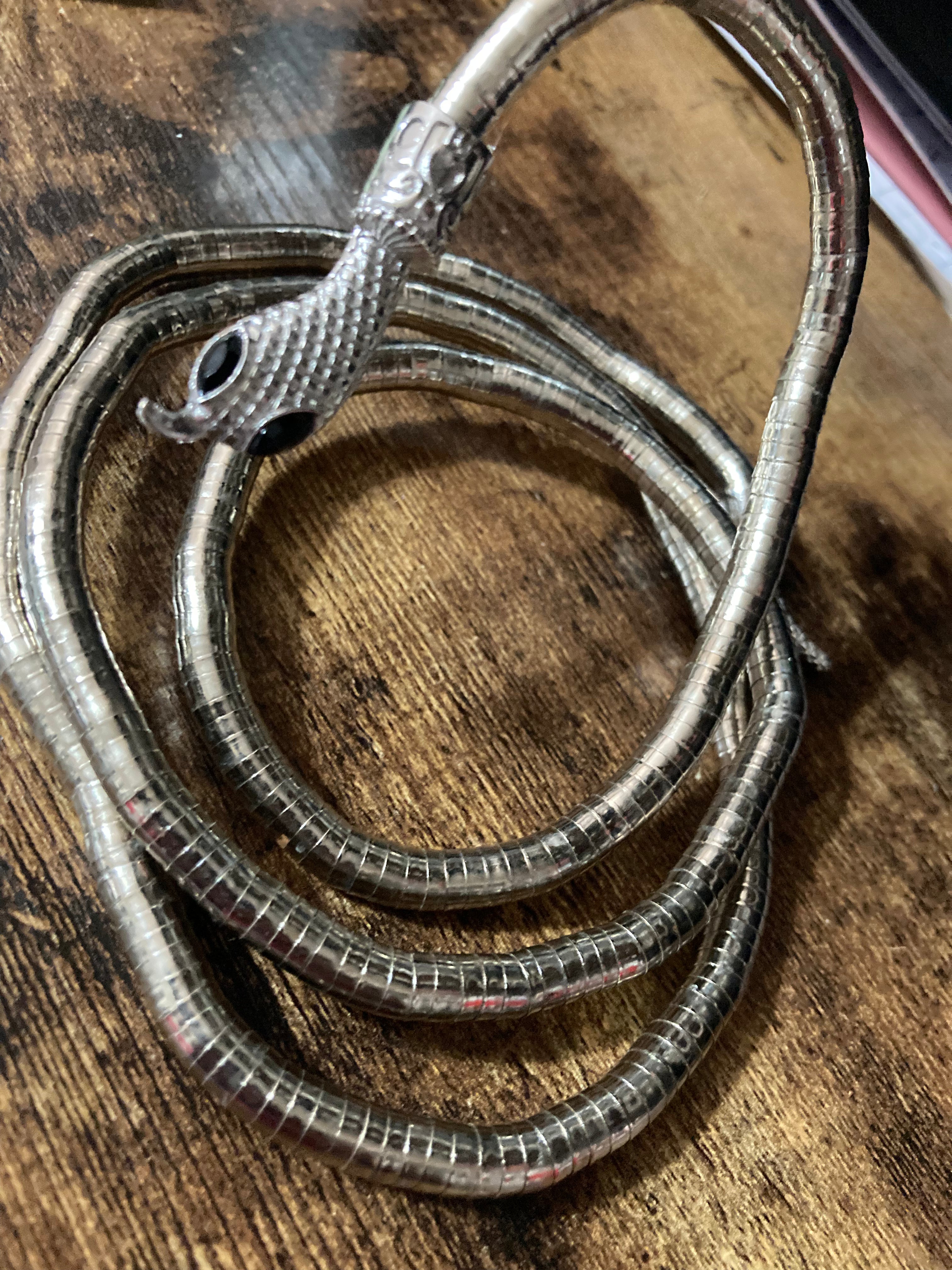 Silver snake necklace wrap round