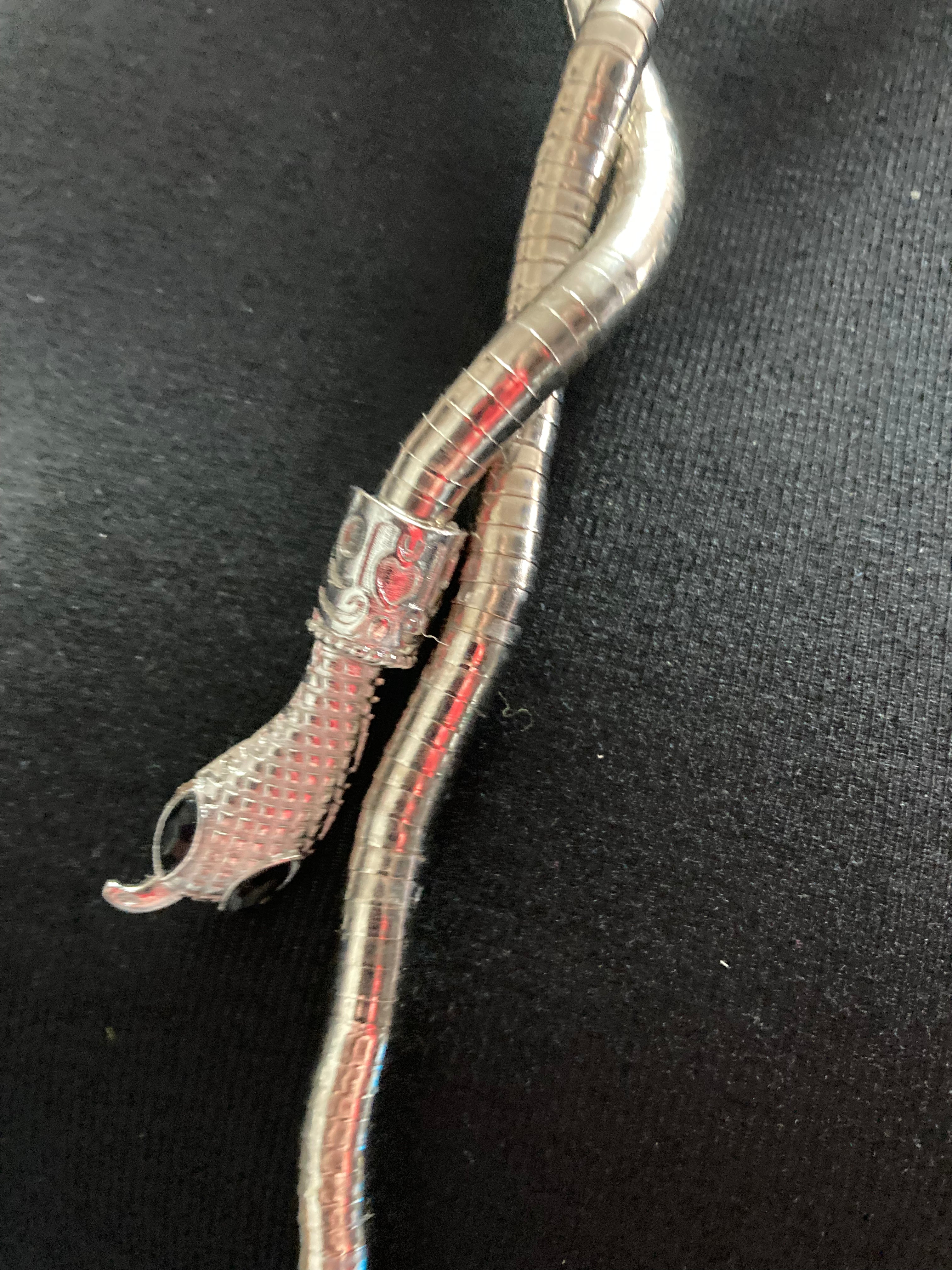 Silver snake necklace wrap round
