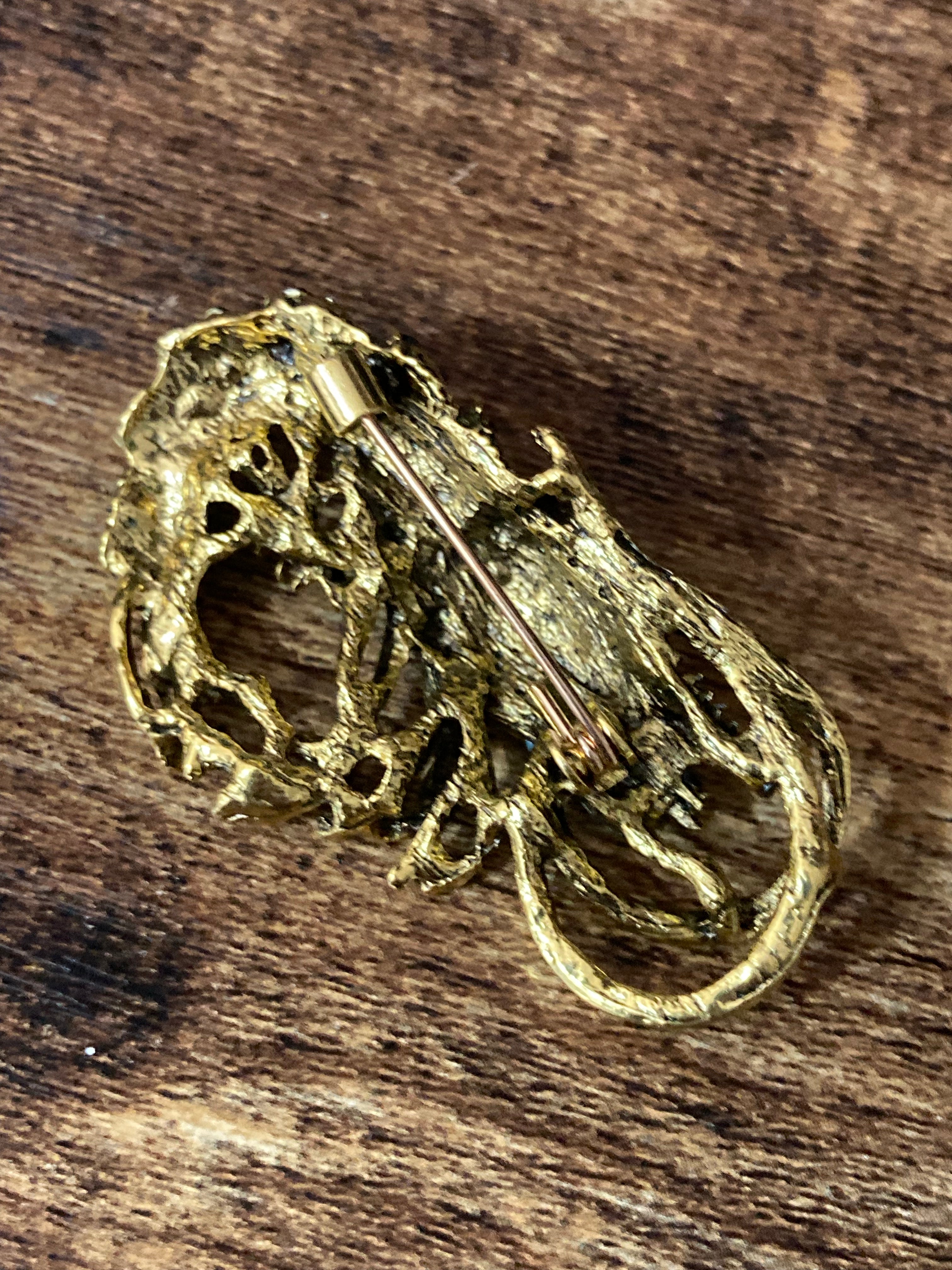 Gold diamanté shrimp prawn brooch