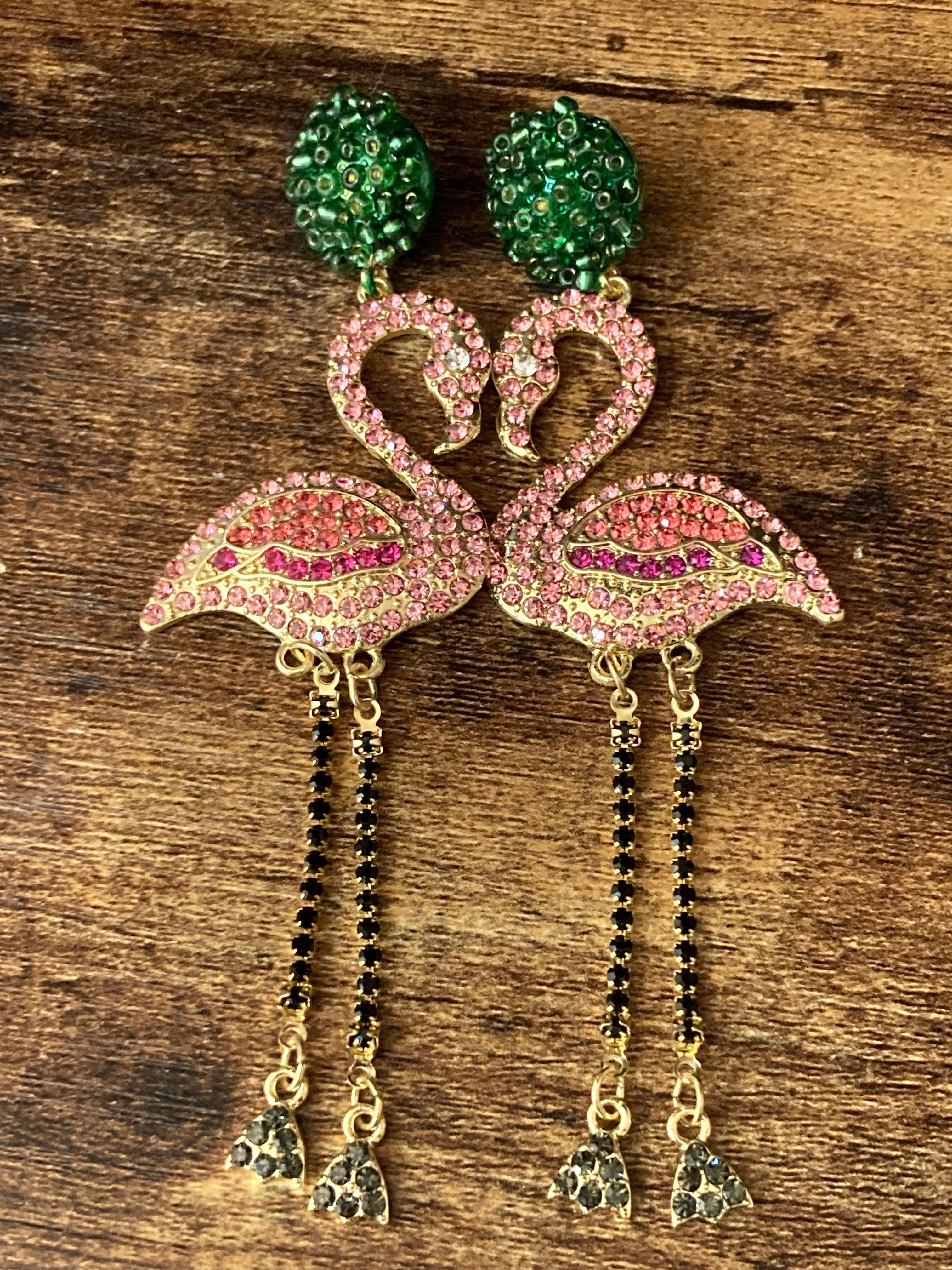 pink diamanté flamingo earrings