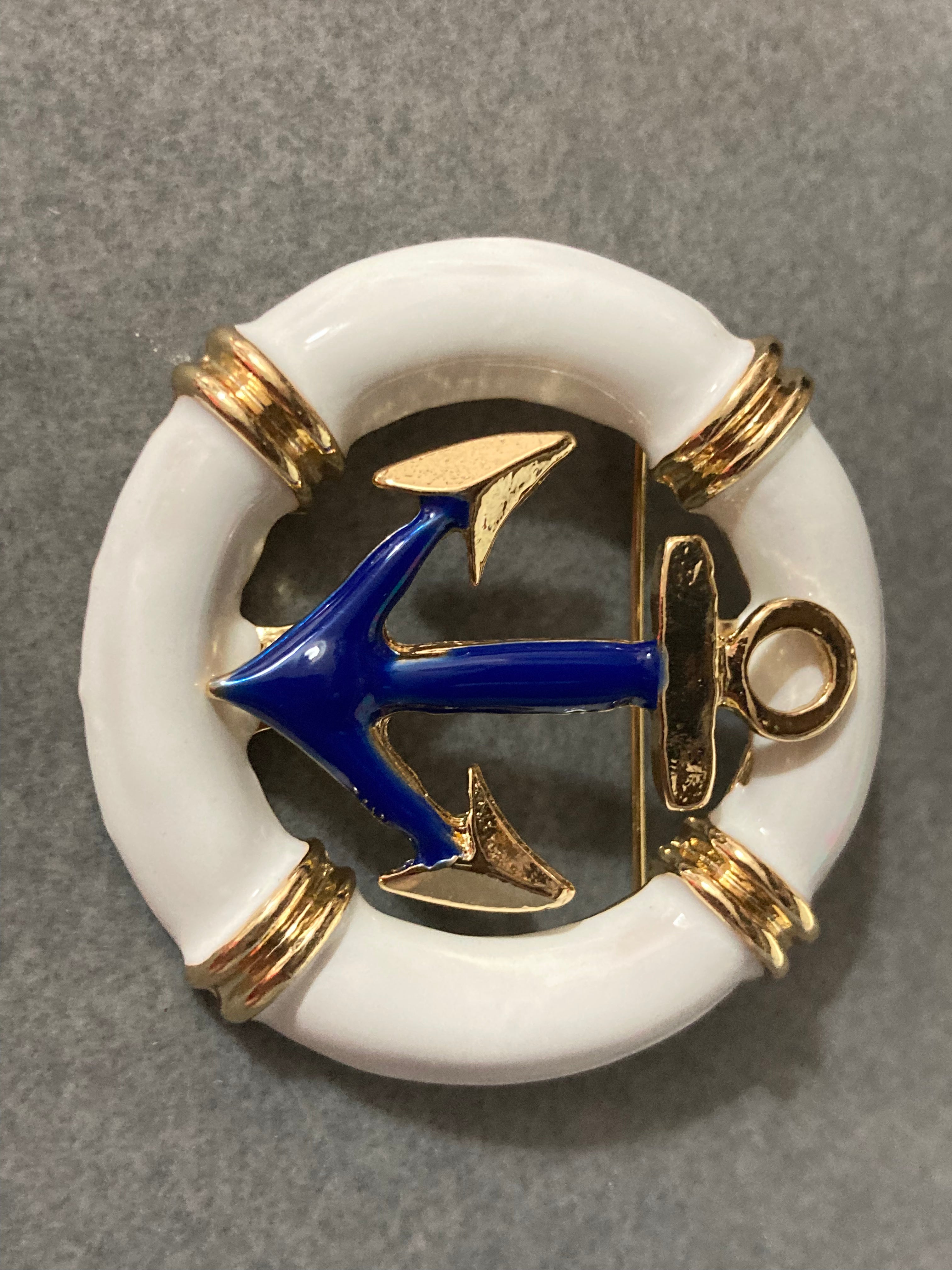 Nautical anchor life bouy brooch