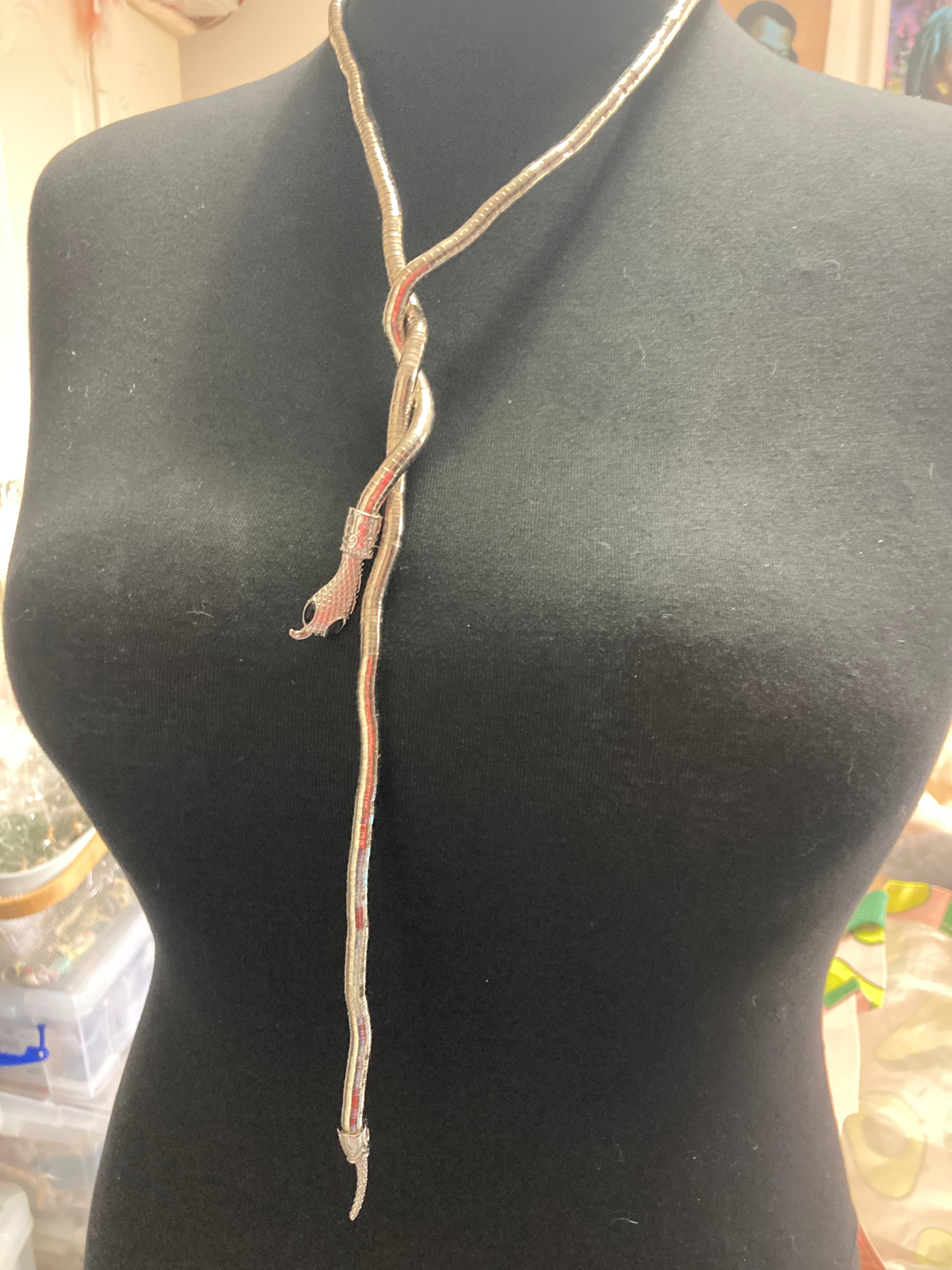 Silver snake necklace wrap round