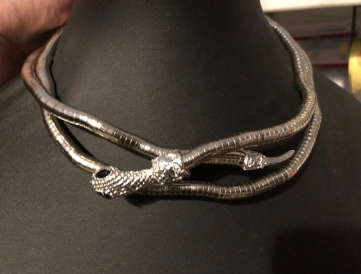 Silver snake necklace wrap round