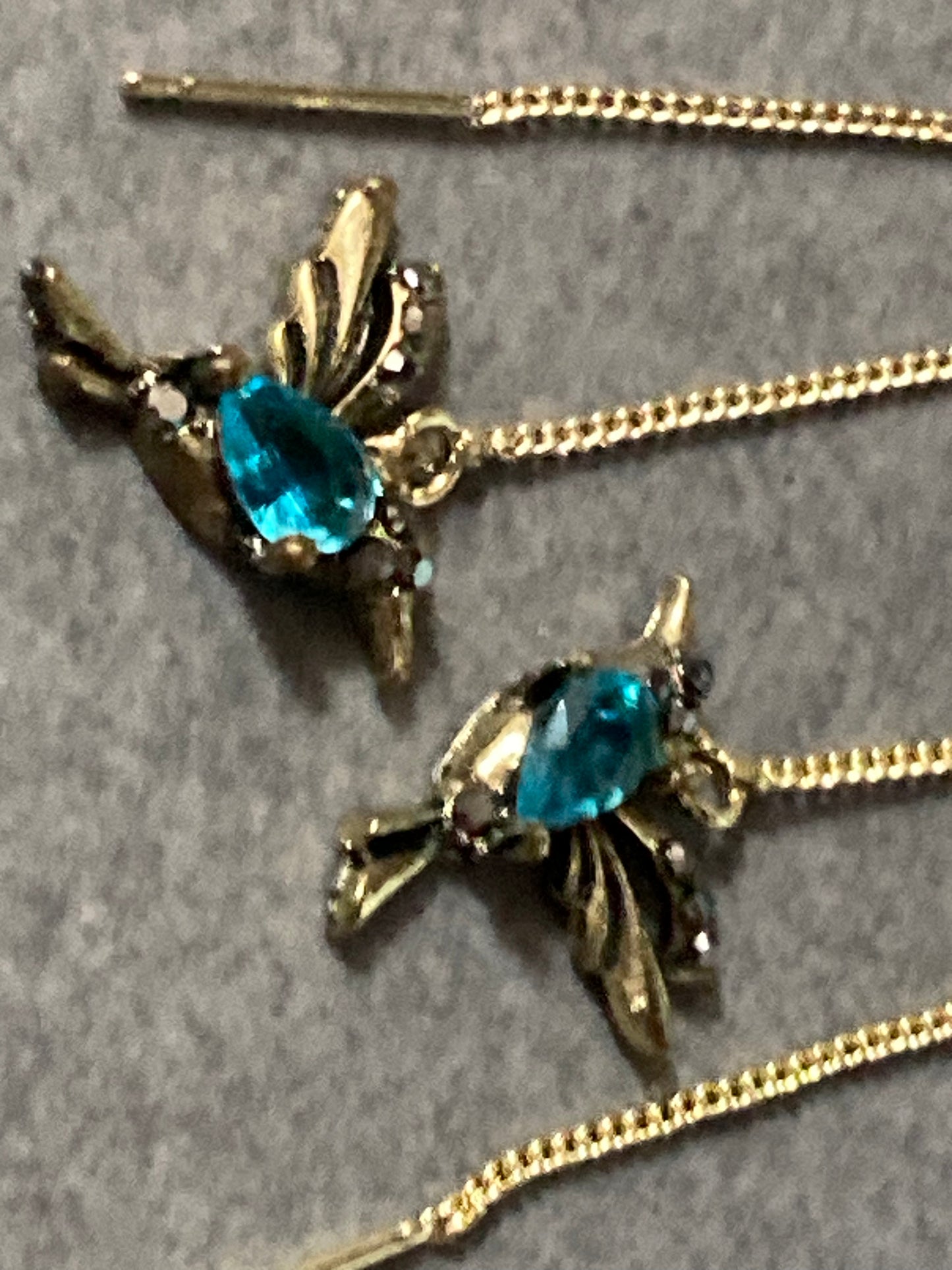 Blue diamanté marcasite blue Crystal bird threader earrings
